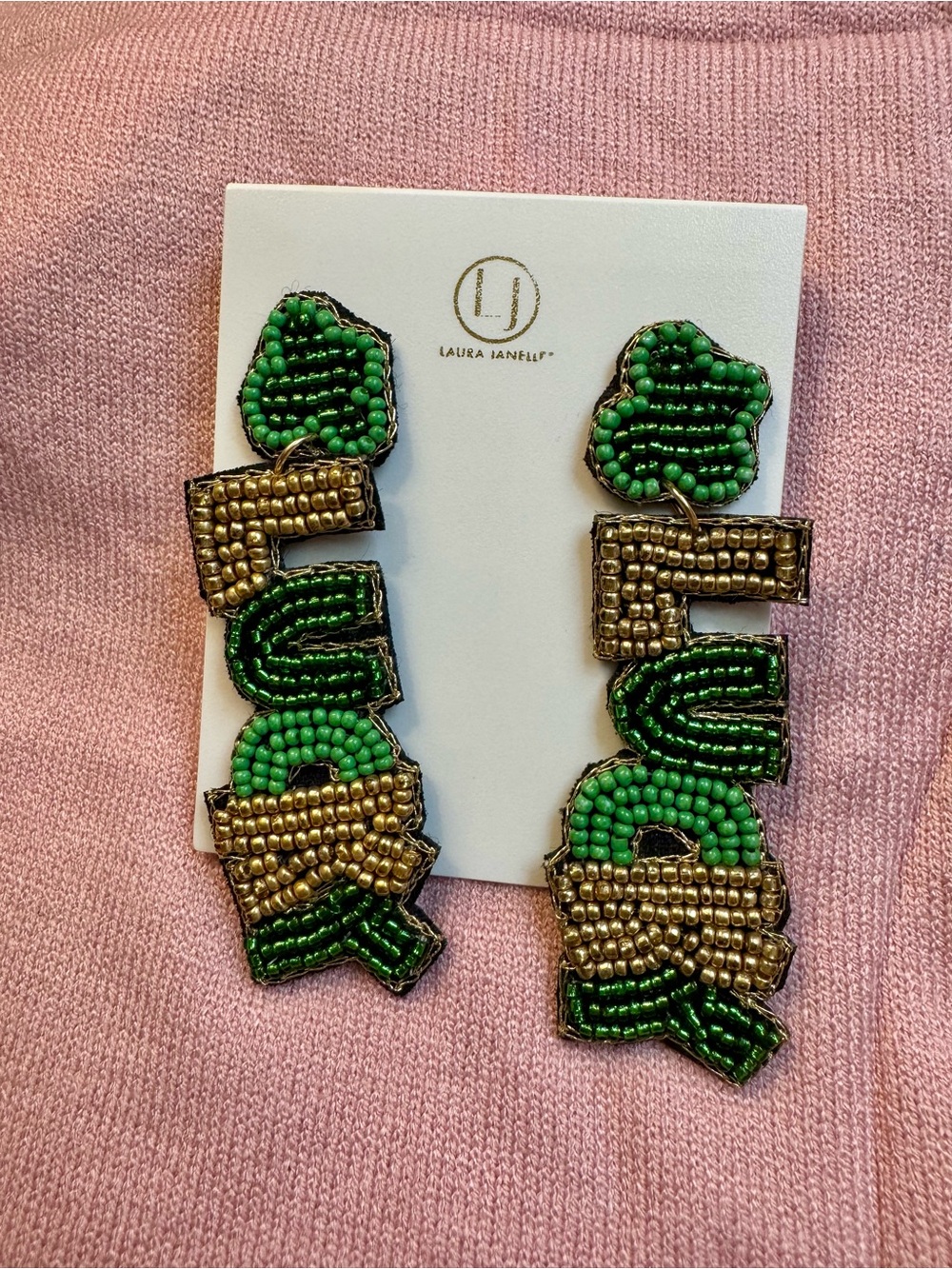 Laura Janell Green and Gold Beaded Statement Drop Earrings